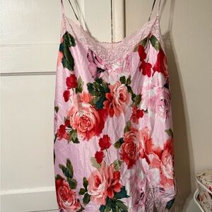 Floral Lace Trim Chemise - Pink and Red